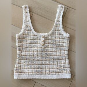 Women's Cream and Tan Knit Tweed Top from Guess